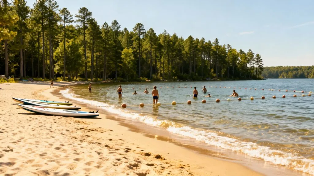 Plage surveillée et paddle sur un lac auvergnat