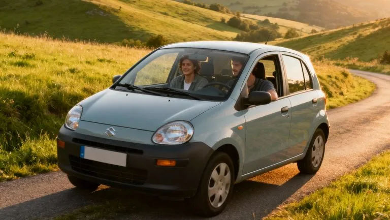 Conducteur et passagère covoiturant sur une route de campagne en Auvergne, symbole du service régional de covoiturage MOV’ICI.
