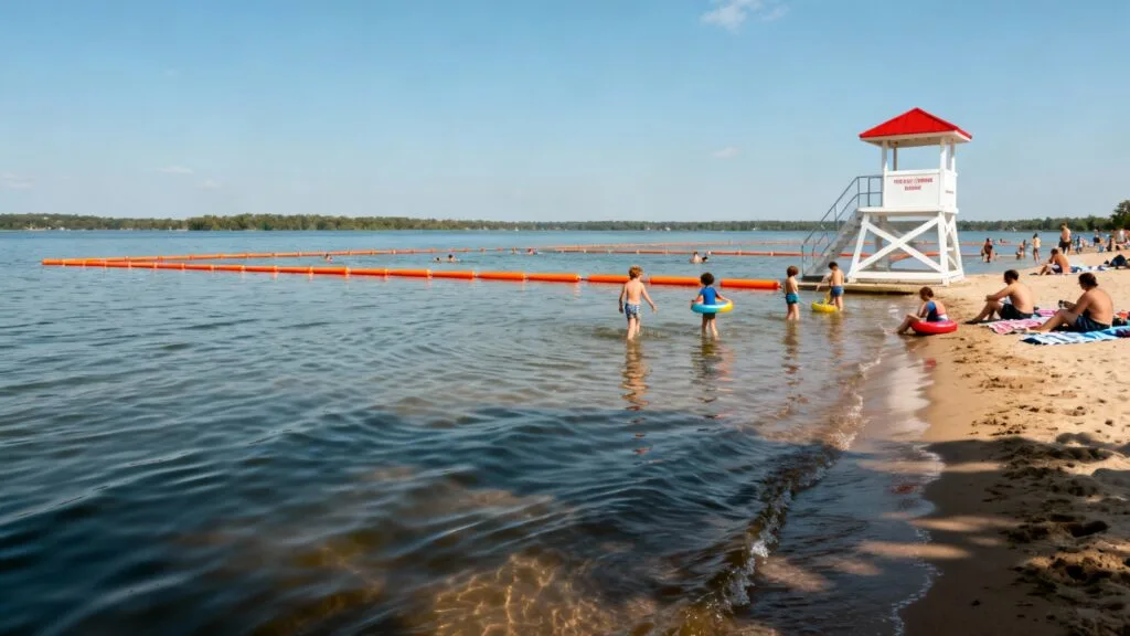 Zone de baignade surveillée balisée sur un lac