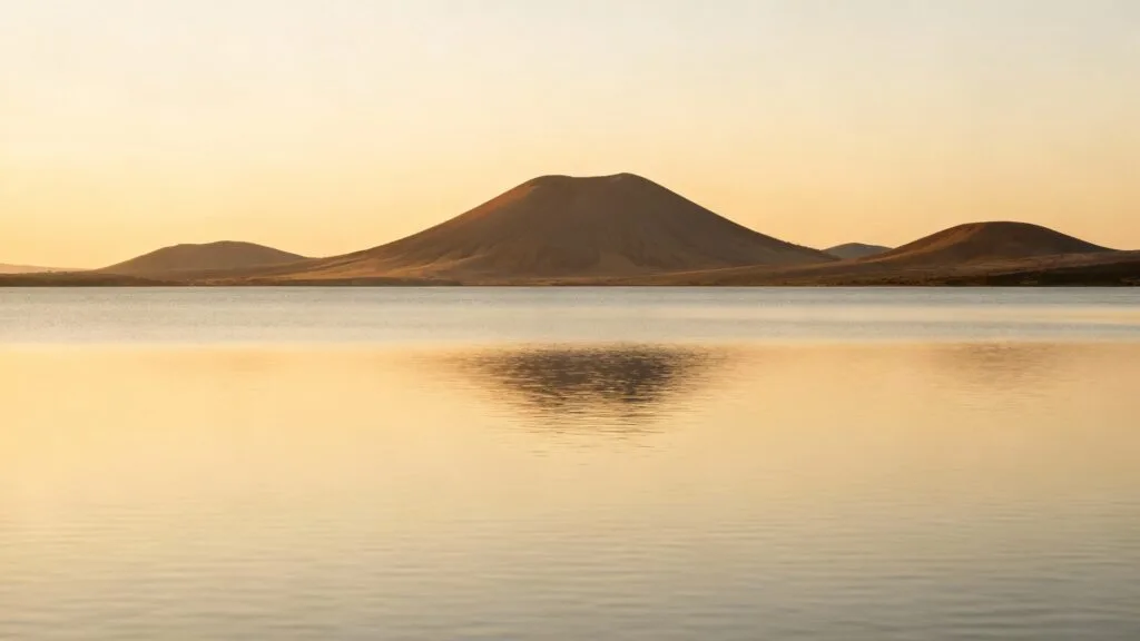 Vue générale d'un lac et collines volcaniques