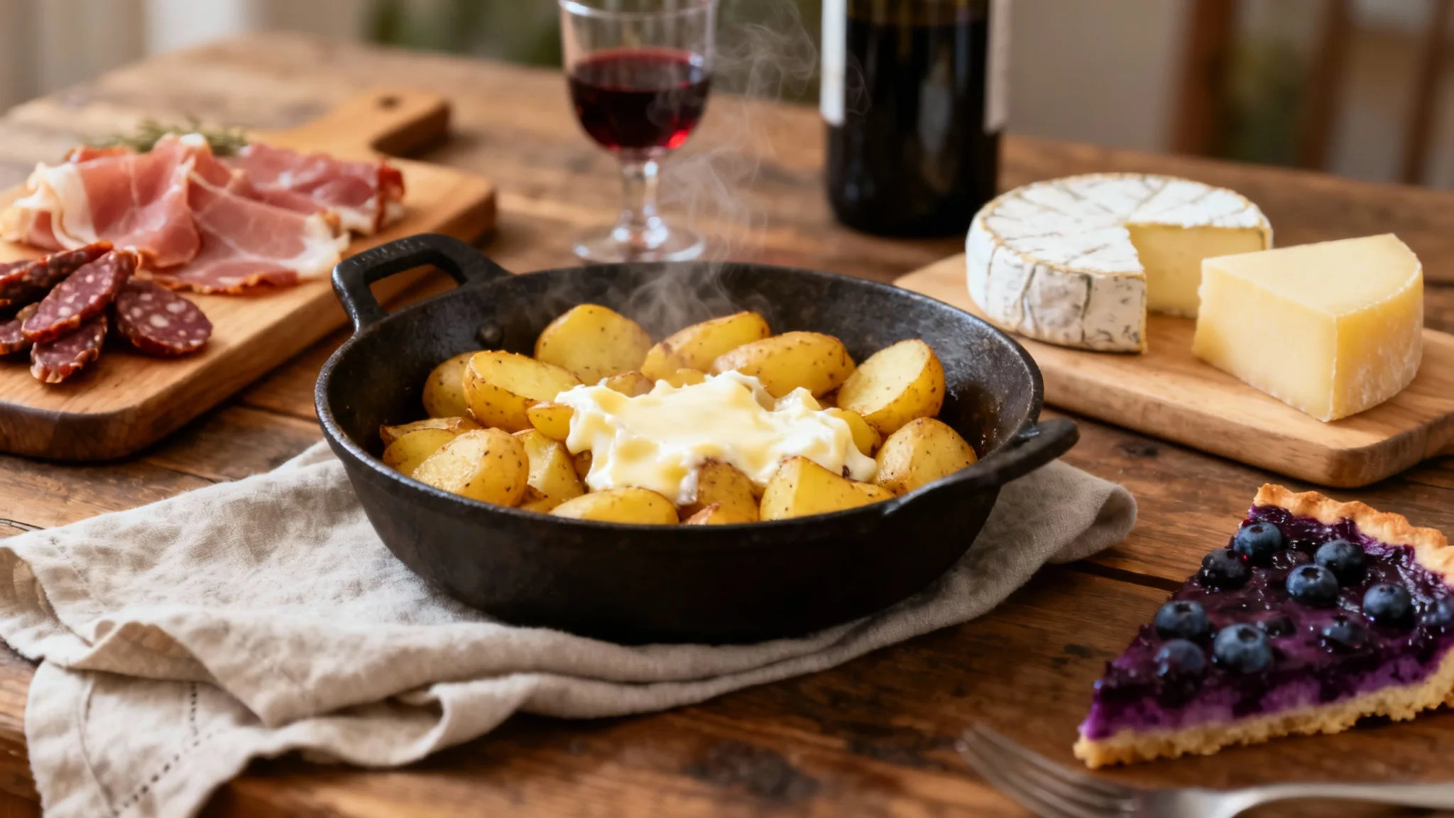 Assortiment de spécialités auvergnates sur table rustique