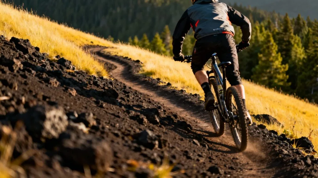 VTT sur single flowy en terrain volcanique