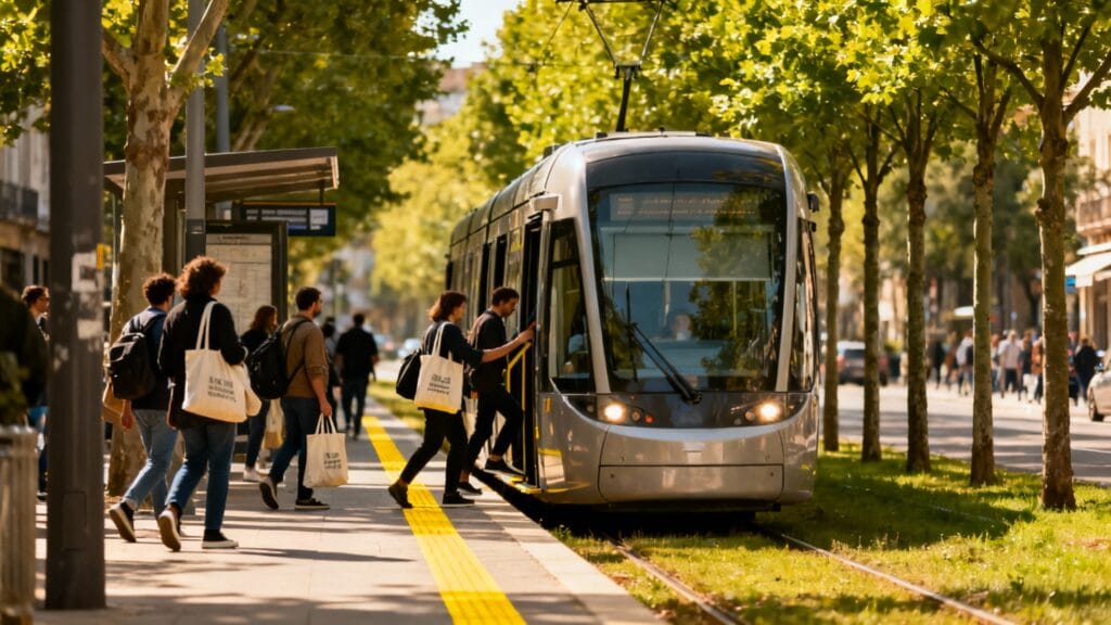 Tram moderne, accès RTM vers le marché du Soleil