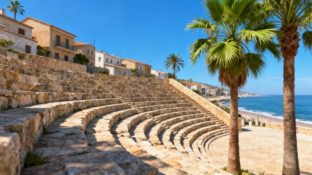 Gradins d’amphithéâtre antique près du littoral