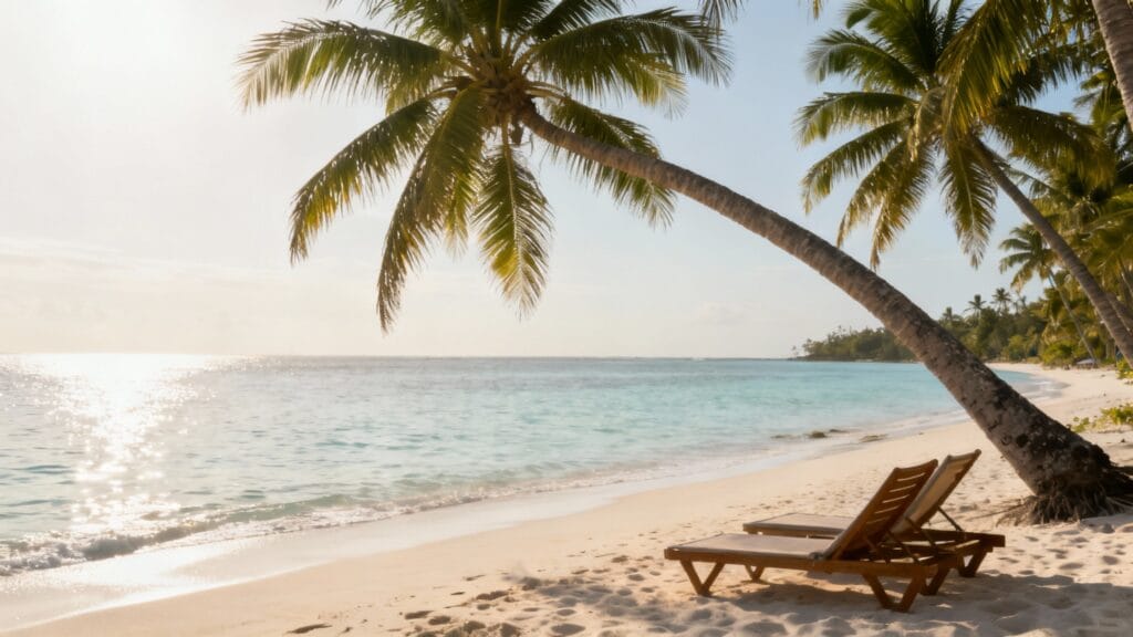 Plage tropicale et cocotiers pour destinations loisirs Caraïbes