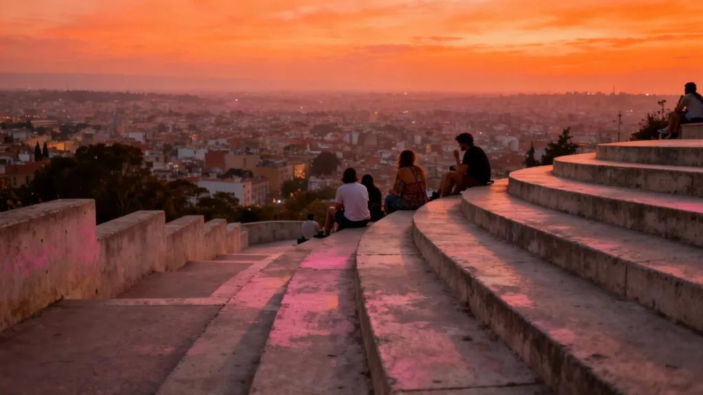 Belvédère urbain au coucher avec vue panoramique