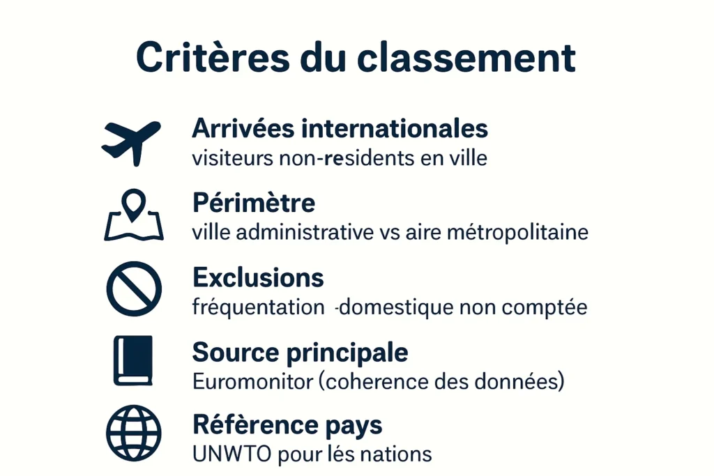 Infographie claire sur la méthodologie des arrivées internationales