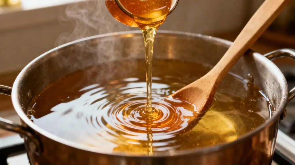 Miel versé dans eau chaude pour moût d'hydromel