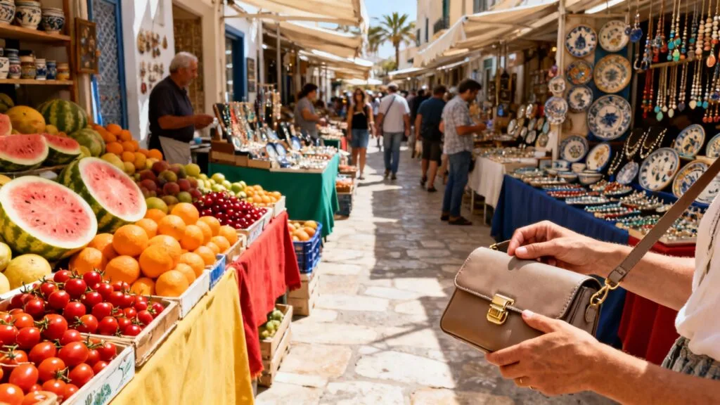 Marché animé, attention aux poches et aux sacs