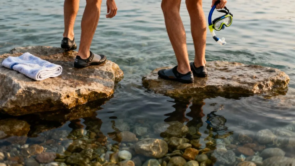 Baignade à niolon depuis des rochers en eau claire