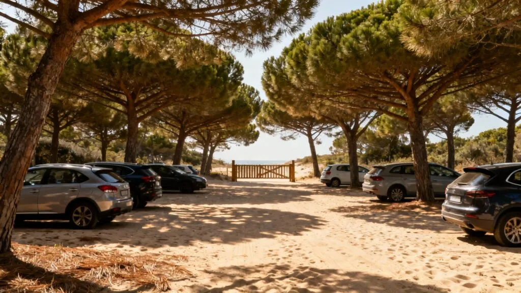 Parking ombragé sous les pins près de la plage de l’Estagnol