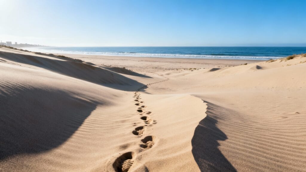 Plage sauvage au Maroc avec dune et horizon