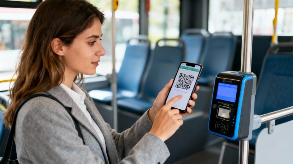 Validation M‑ticket Oùra sur smartphone dans un bus