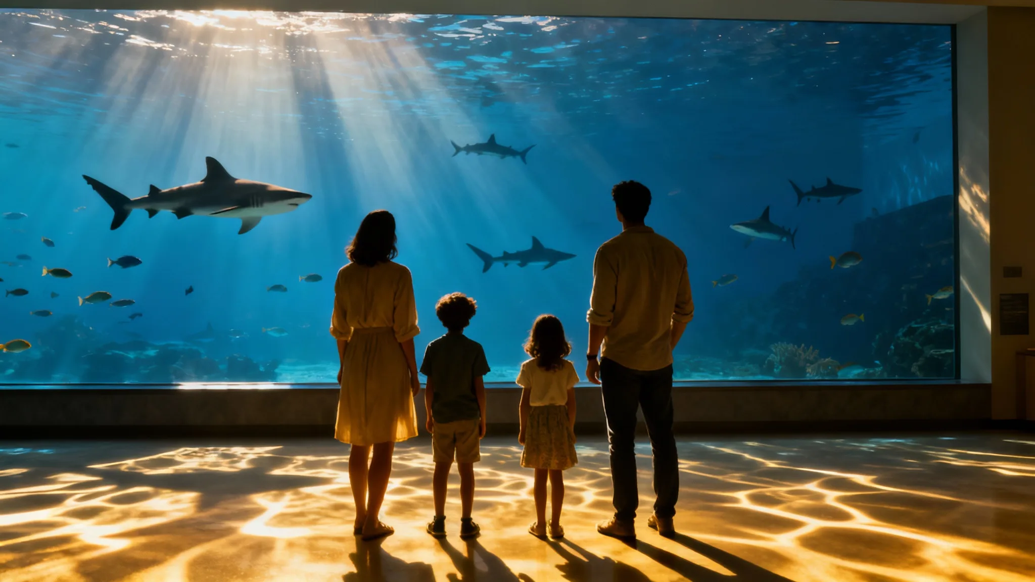 Famille devant un grand aquarium près de Marseille