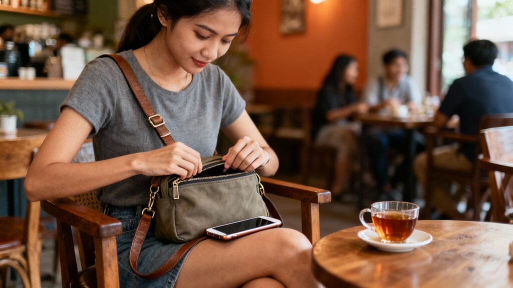 Arnaques Laos : sac fermé, smartphone rangé