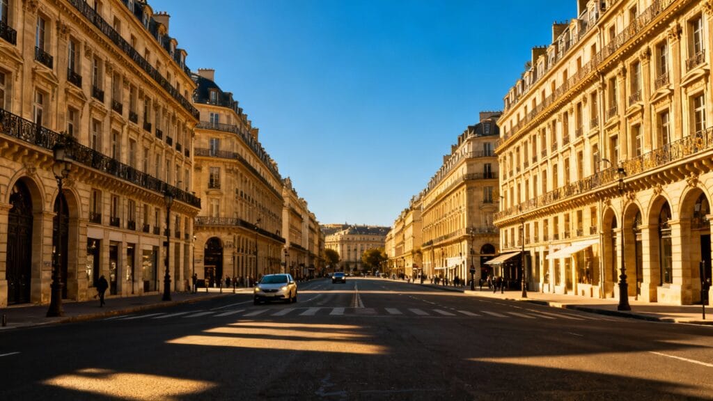 Grande avenue européenne et façades en pierre claire