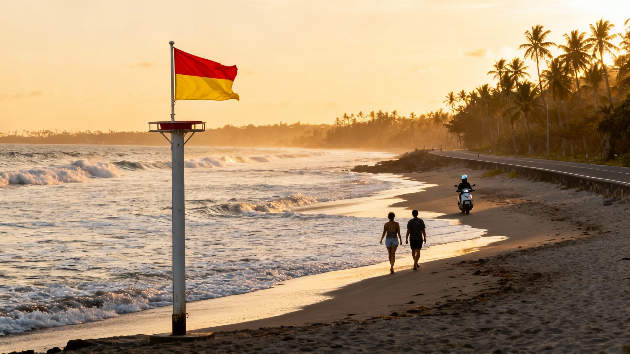 Bali pays dangereux ? Drapeau de vigilance sur plage tropicale
