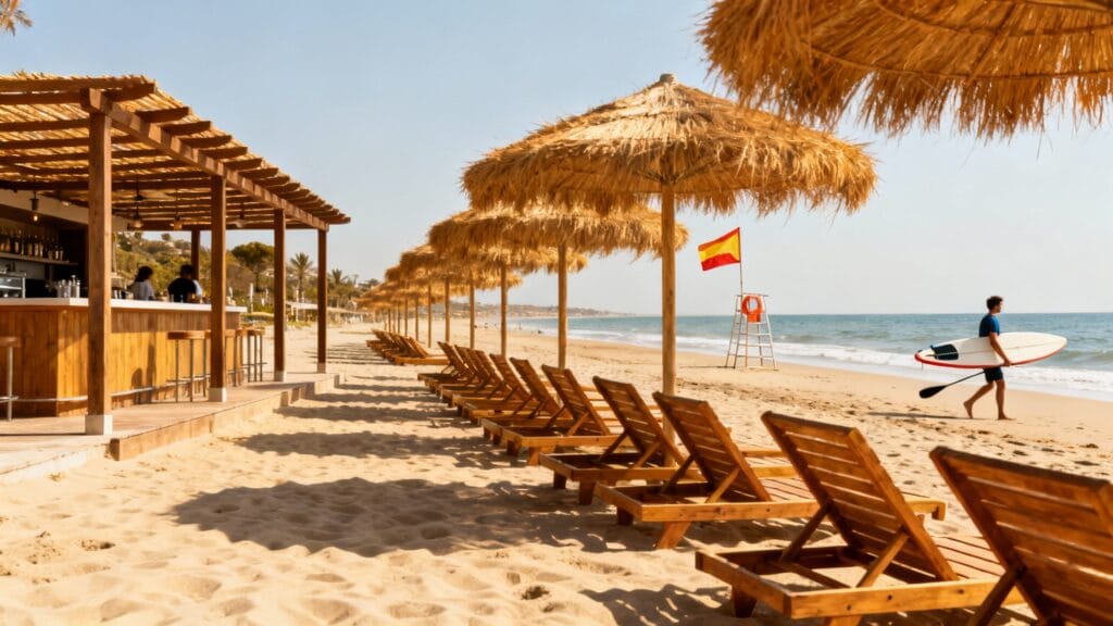 beach club Istanbul avec transats et parasols alignés