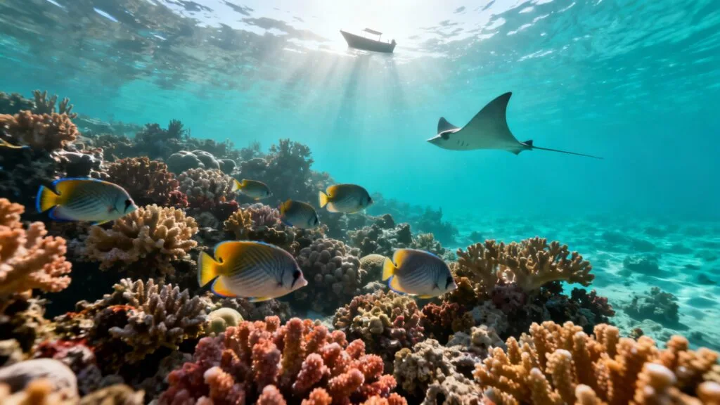 Snorkeling sur récif corallien aux eaux claires