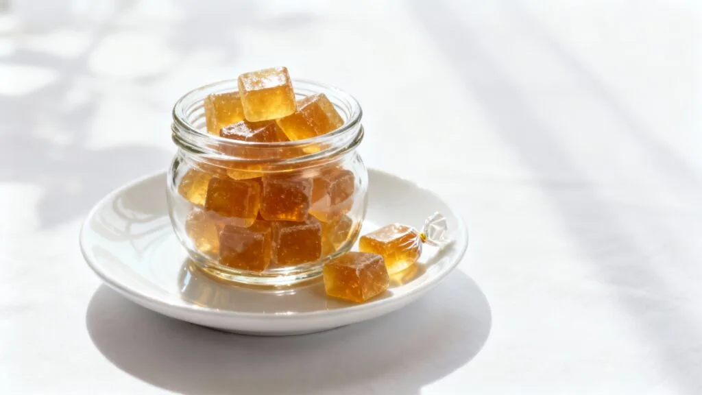 Bergamotes de Nancy translucides dans un bocal en verre