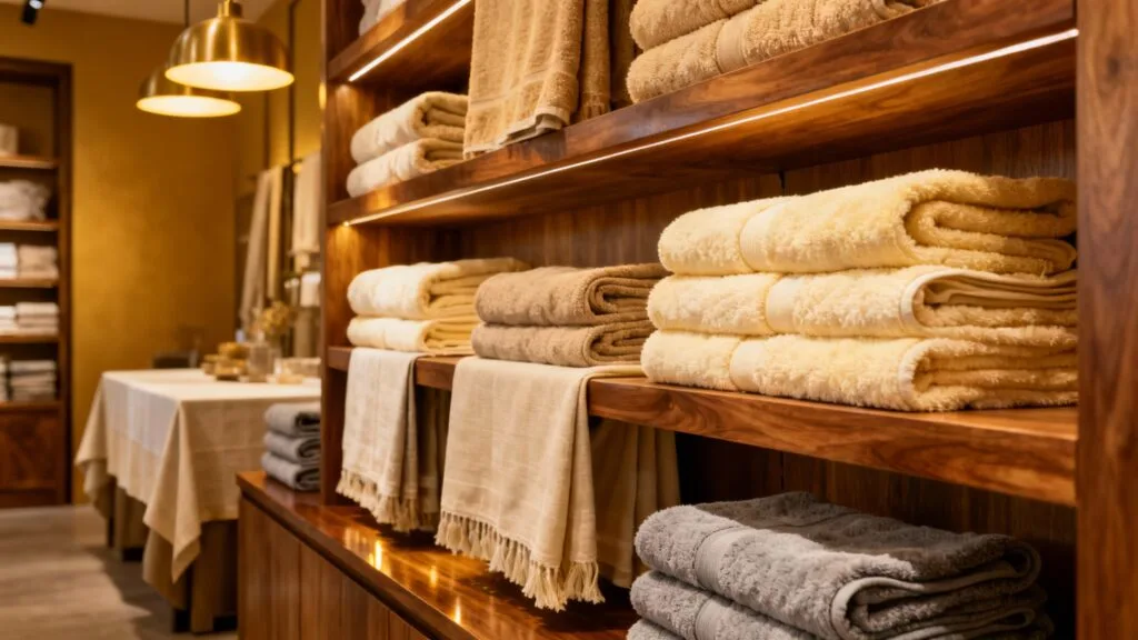 Étagères de linge de maison et textiles artisanaux