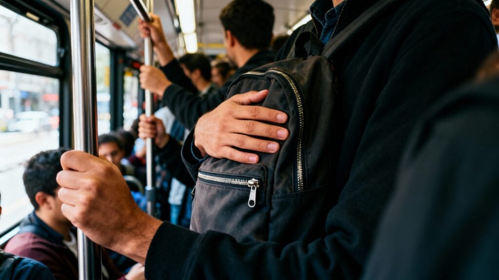 Pickpockets à Malte : sac porté devant dans le bus