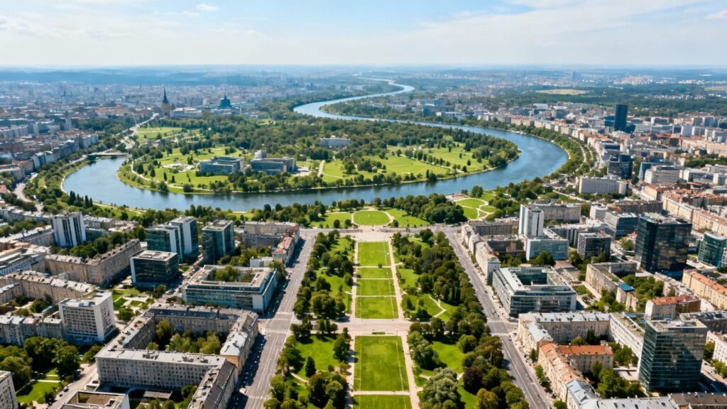 Grande capitale européenne avec parcs et rivière