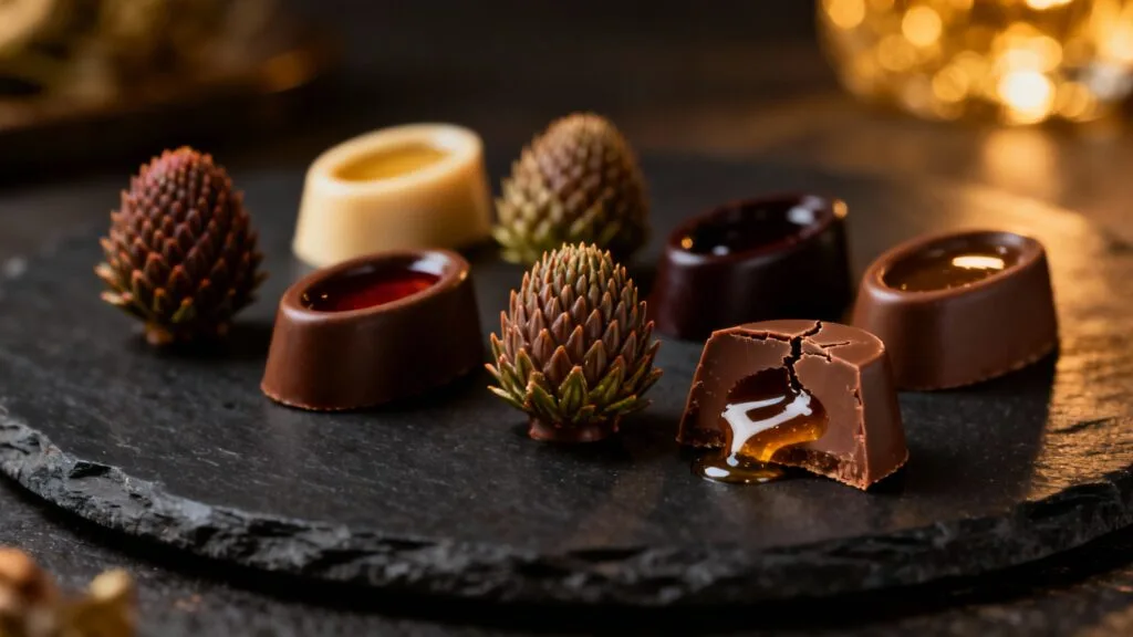 Chocolats chardons lorrains aux cœurs alcoolisés sur ardoise