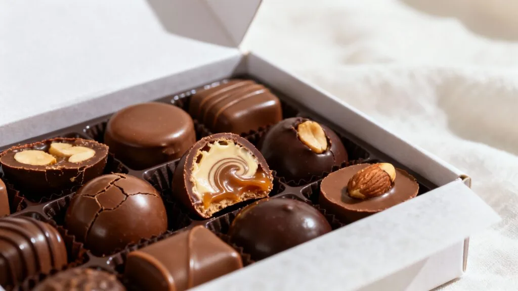Assortiment de chocolats artisanaux ganaches et pralinés