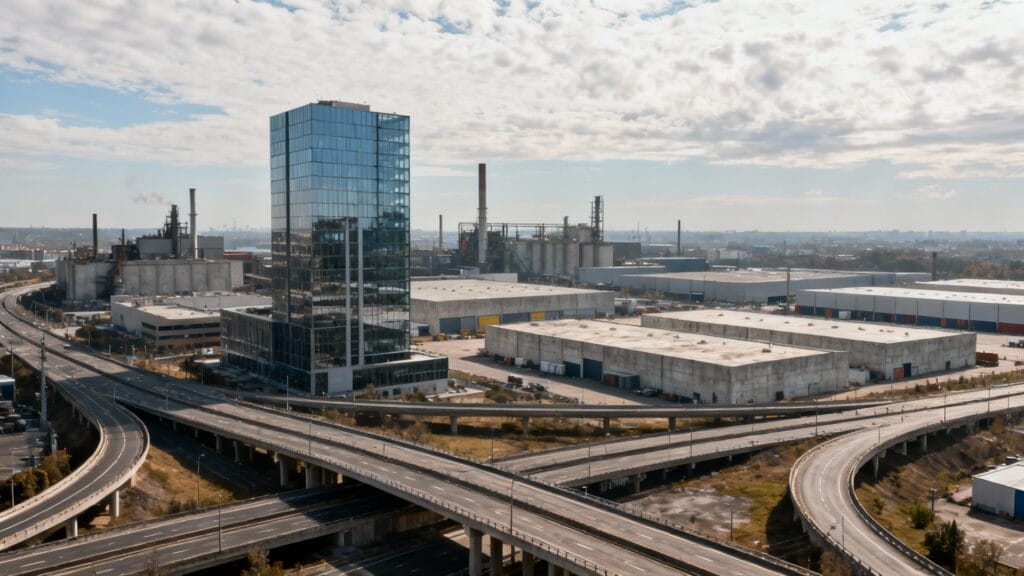 pôle industriel et commercial au sein d’une vaste conurbation urbaine