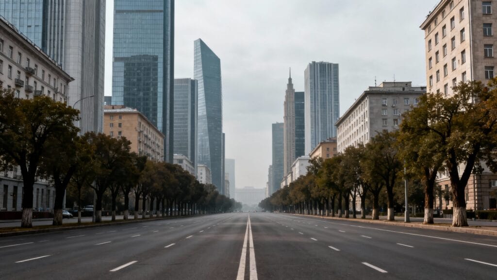 avenues larges et tours d’une grande capitale moderne