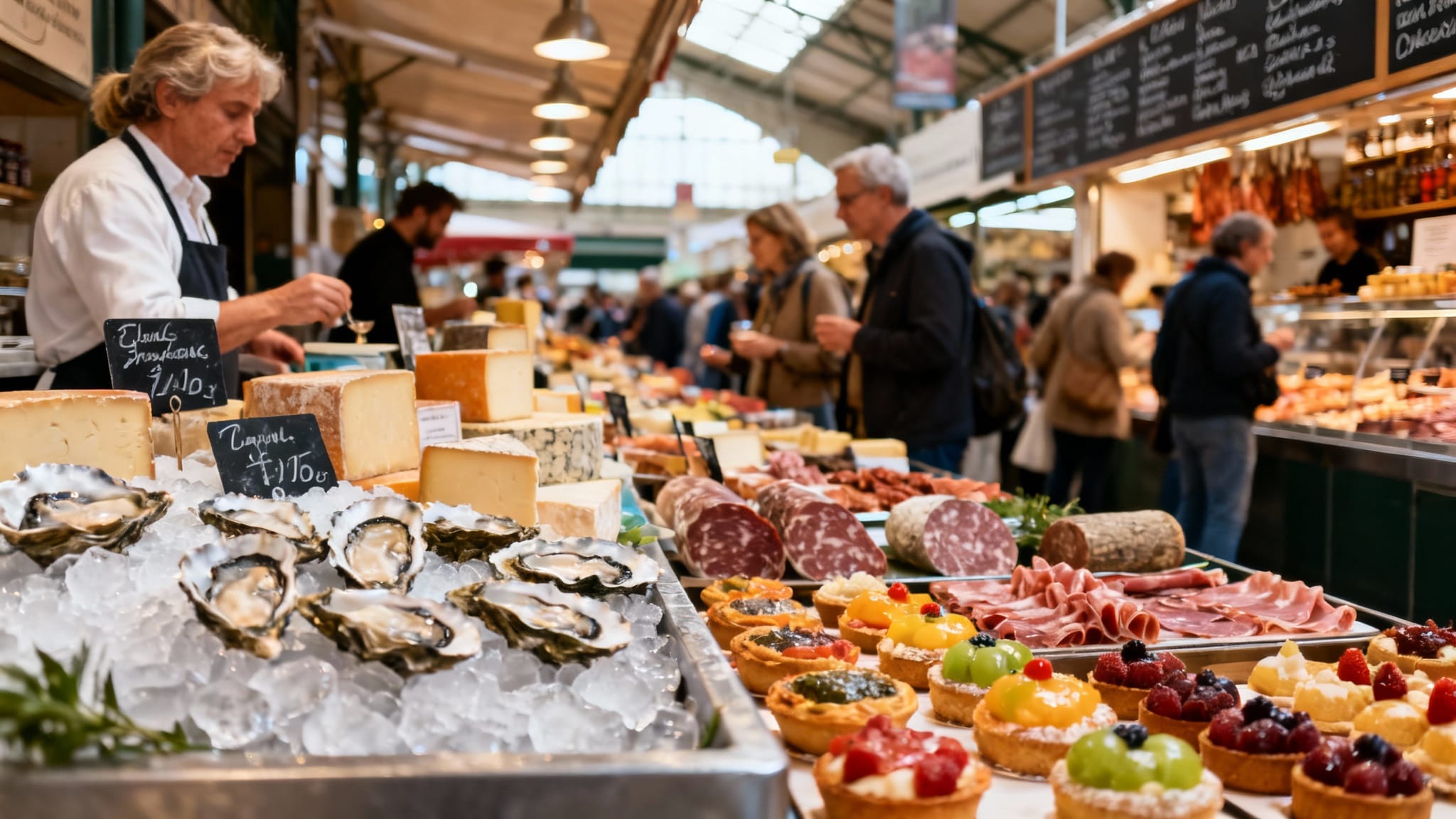 Ambiance d’un marché gourmand comme les halles de lyon paul bocuse