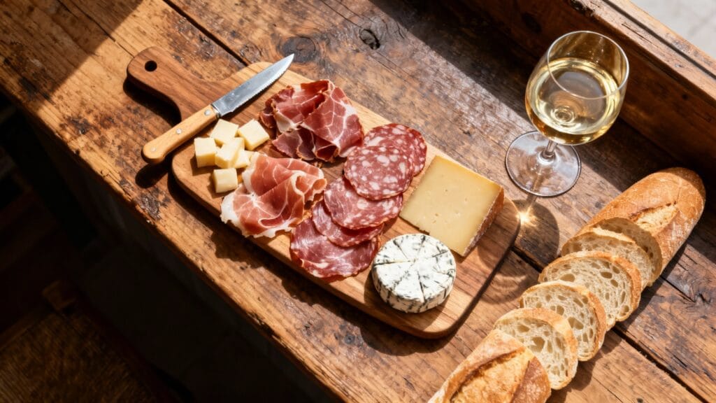 Planches de fromages et charcuterie à partager au marché