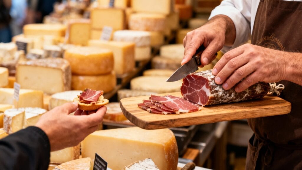 Dégustation au comptoir de fromages et charcuterie lyonnaise