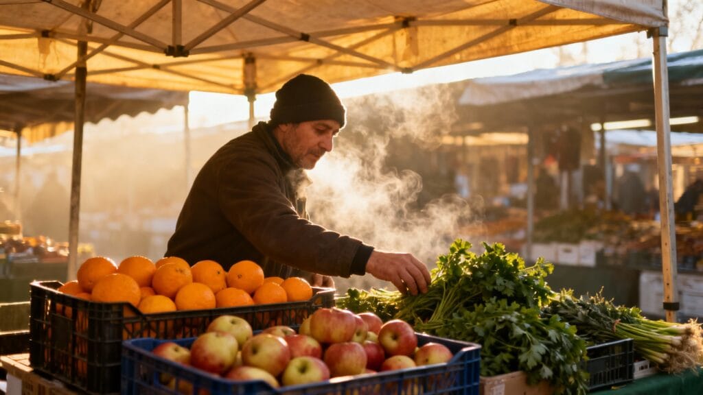 Installation matinale au marché découvert d’Aligre