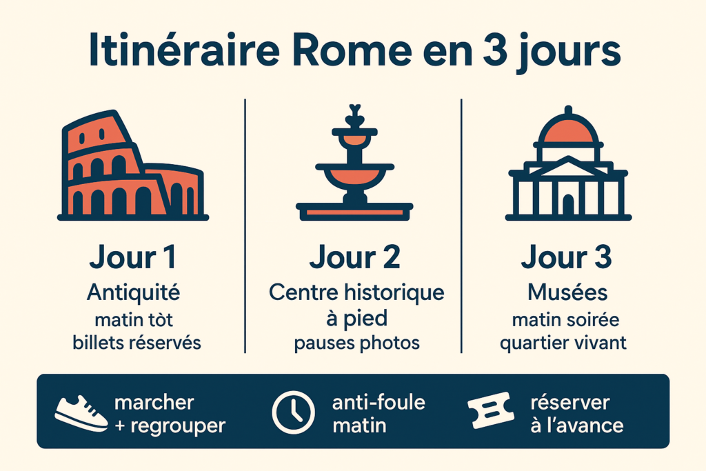 Schéma simple de l’itinéraire Rome en 3 jours