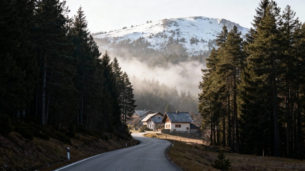 Route forestière menant à un village frontalier jurassien
