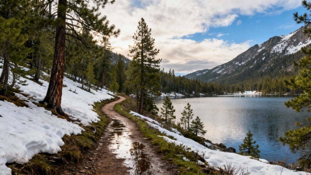 Lac de montagne en Corse avec névés tardifs