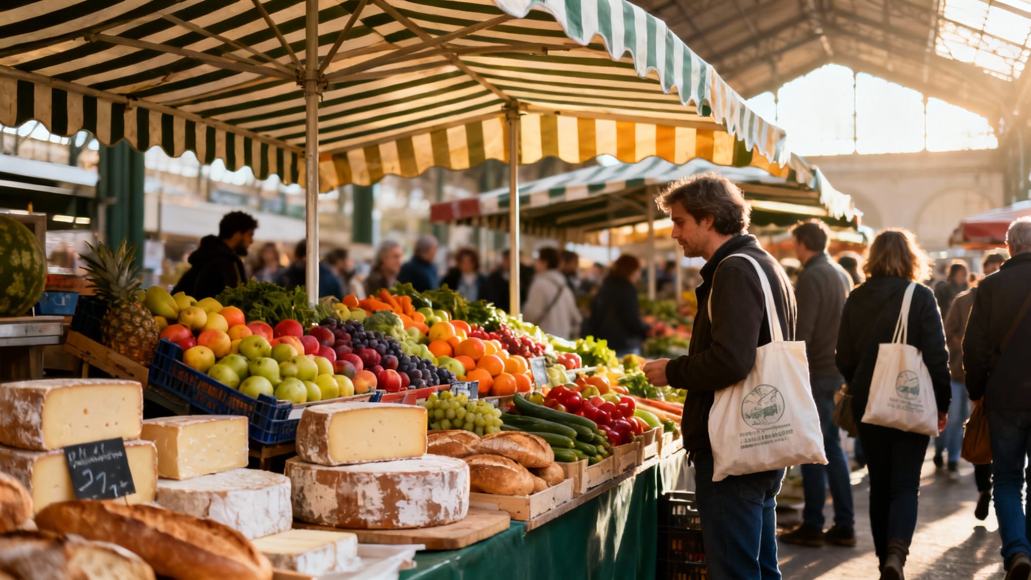 Étals colorés au marché d’Aligre Paris, ambiance matinale
