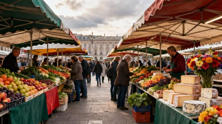 Ambiance du marché des Lices Rennes avec étals et foule