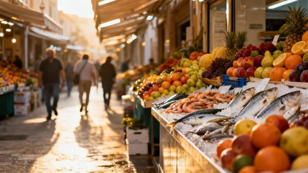 Marché méditerranéen le matin, ambiance sereine