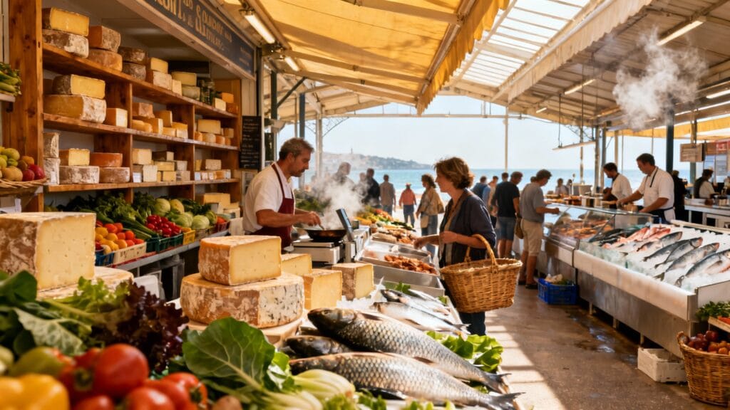 Halles du marché couvert du centre-ville animées