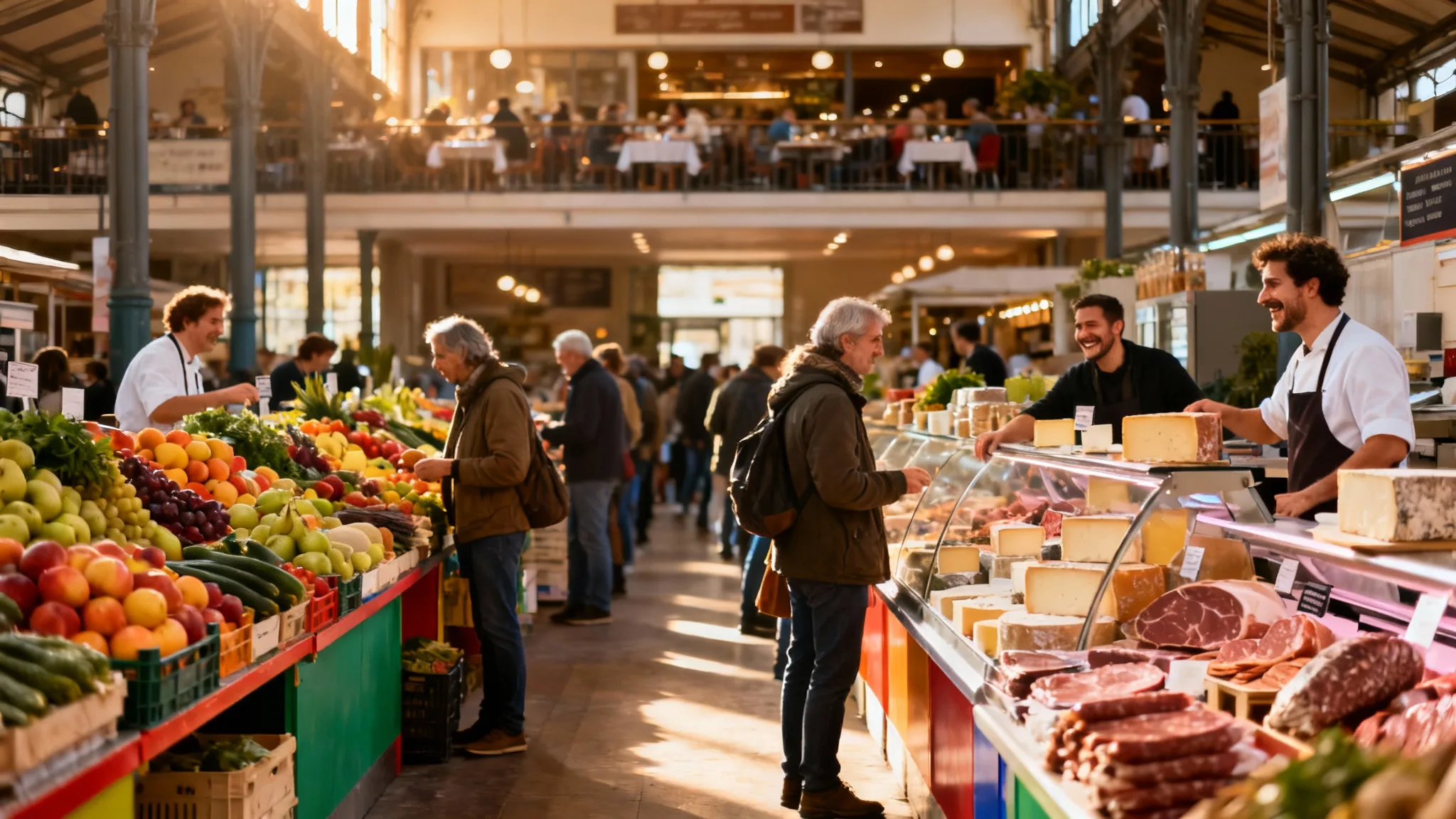 Ambiance du marché victor hugo toulouse le matin, étals et visiteurs