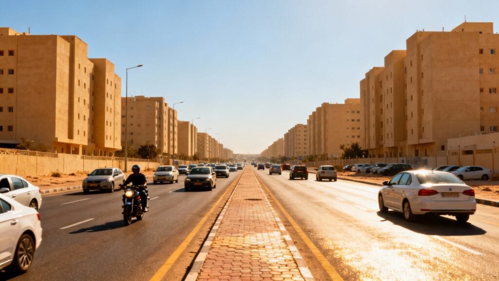 axes urbains denses dans une mégapole côtière au climat aride