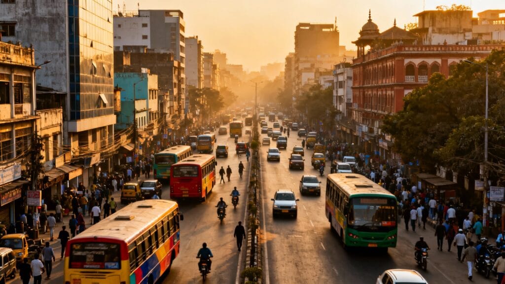circulation dense dans une grande métropole d’Asie du Sud