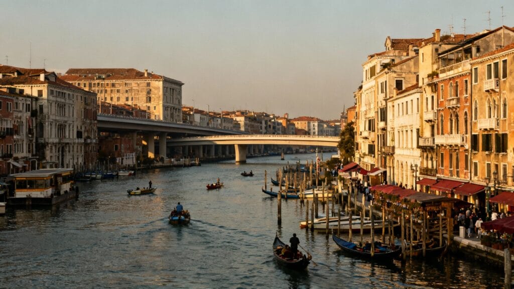 mégapole côtière au bord d’une lagune avec ponts urbains