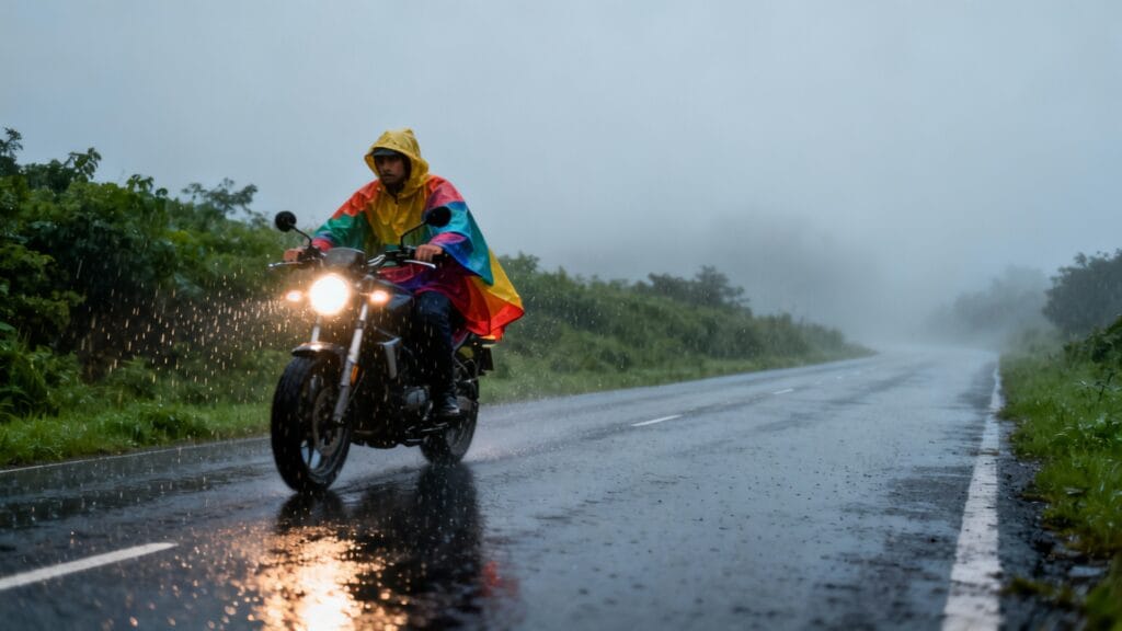 Mousson Laos : route mouillée, visibilité réduite