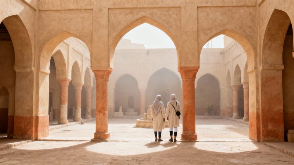 Tenue femme Oman : épaules et genoux couverts en visite