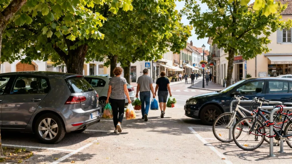 Parking marché Montbrison, arceaux vélo et piétons