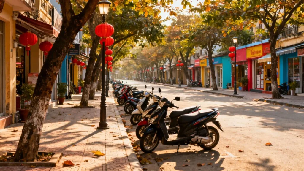 Rue animée et lanternes, évocation d’Hanoï au Vietnam
